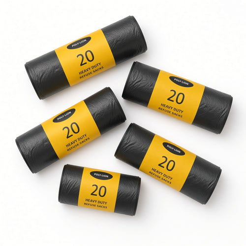 20 Pack Heavy Duty Black Bag Bin Liners