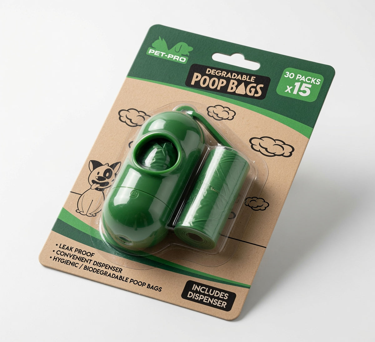 PetPro Biodegradable 30 Pack Poop Bags With Dispenser