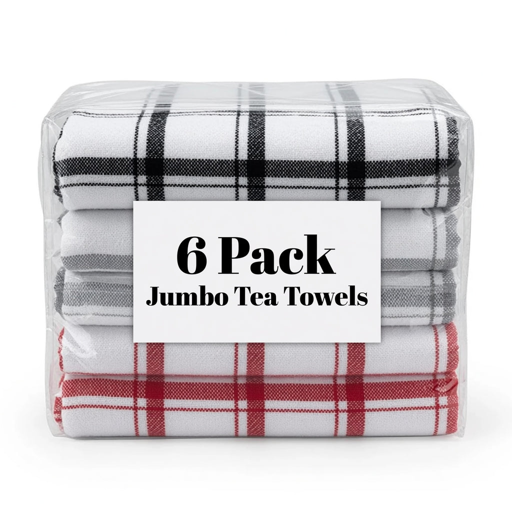 6 Pack Jumbo Tea Towels 2 Of Each Colour