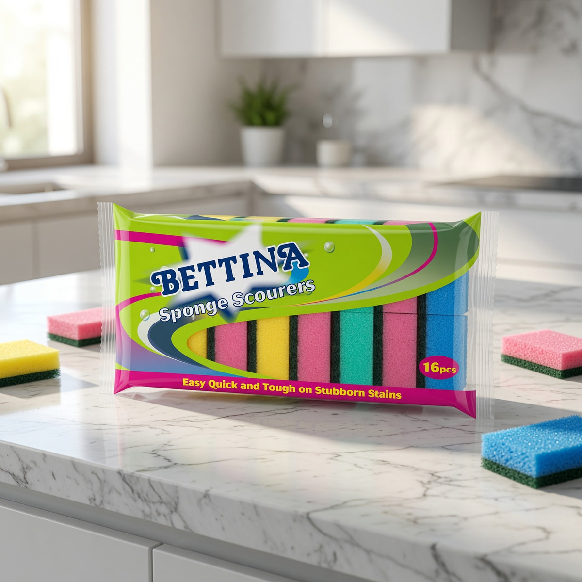 16 Pack Bettina Mutli Colour Kitchen Cleaning Scouring Pads