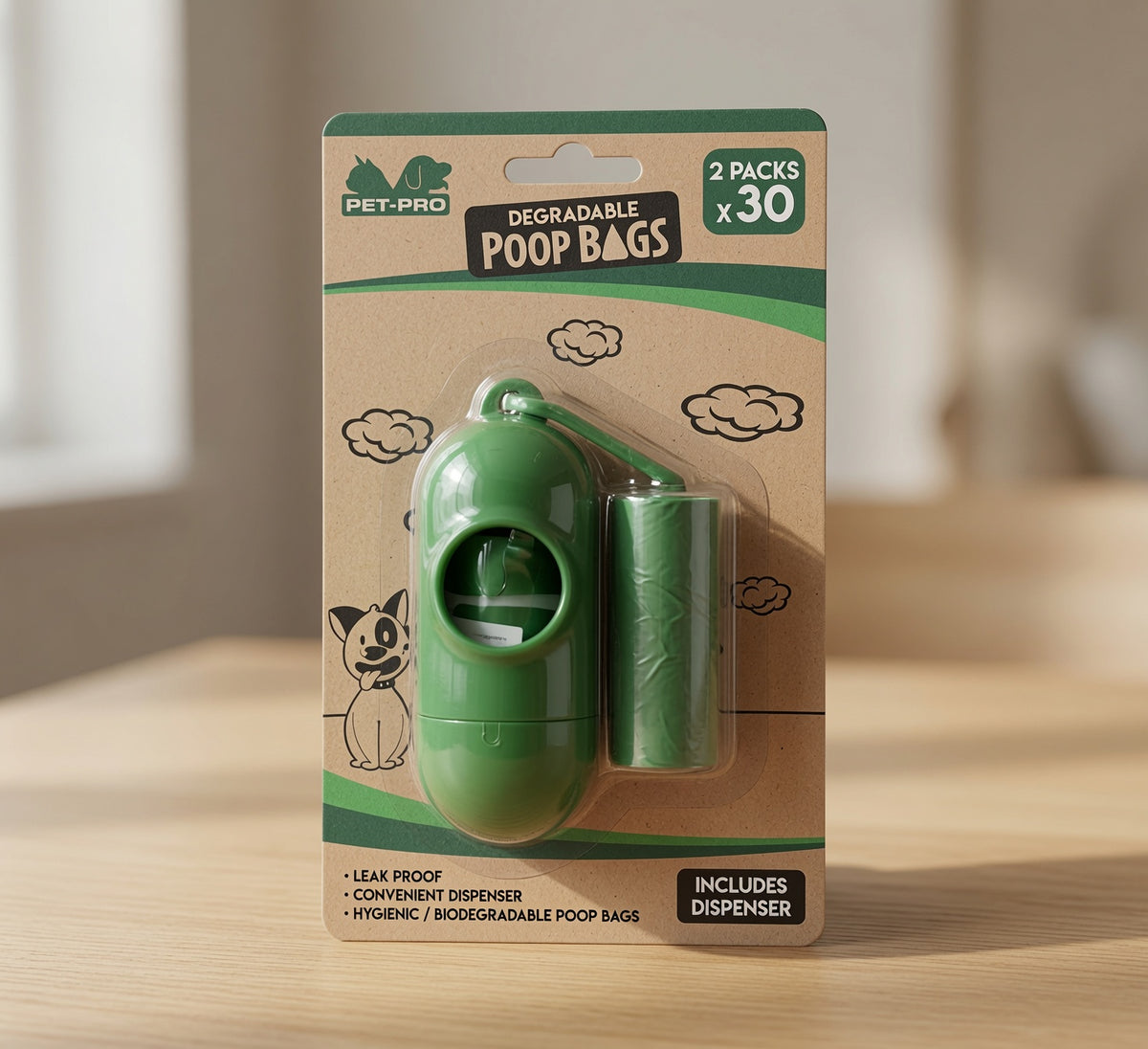 PetPro Biodegradable 30 Pack Poop Bags With Dispenser