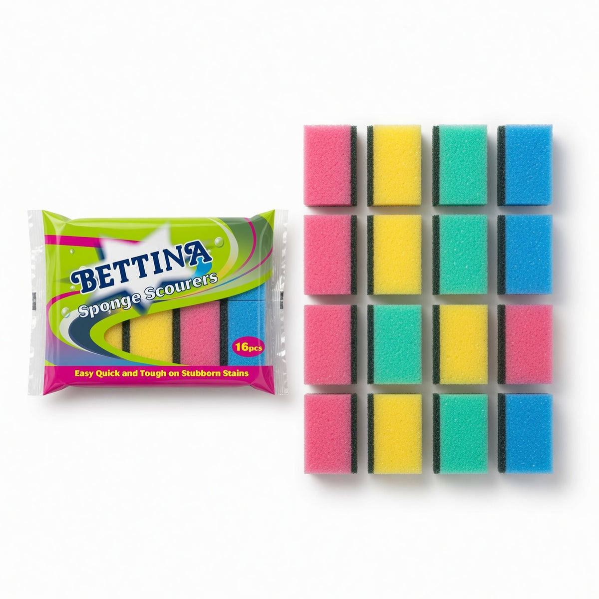 16 Pack Bettina Mutli Colour Kitchen Cleaning Scouring Pads