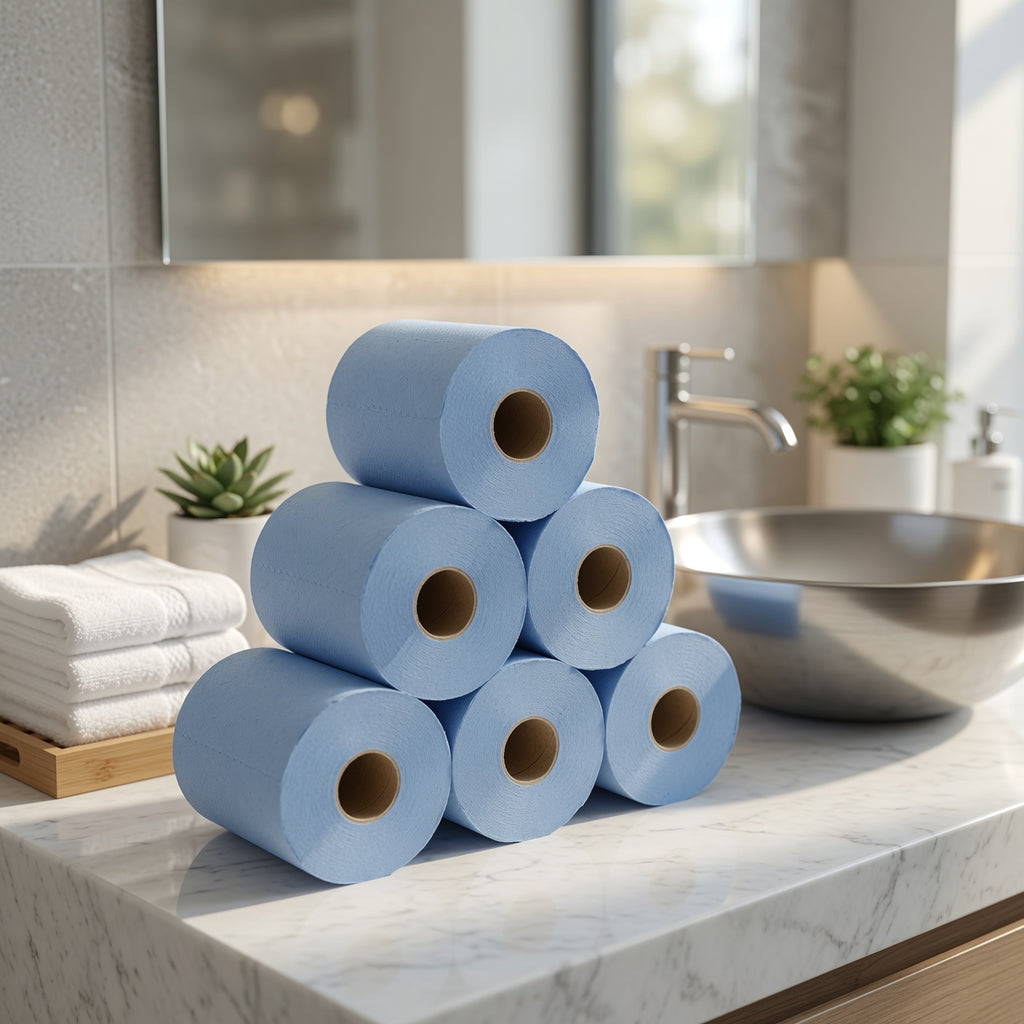 2 Ply Centre Feed Roll Blue Roll Individual and 6 Pack