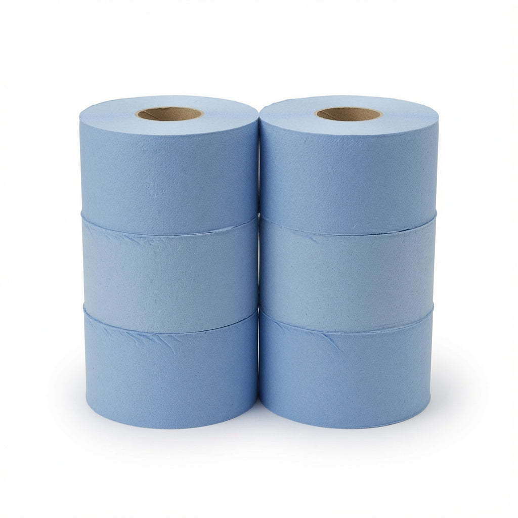2 Ply Centre Feed Roll Blue Roll Individual and 6 Pack